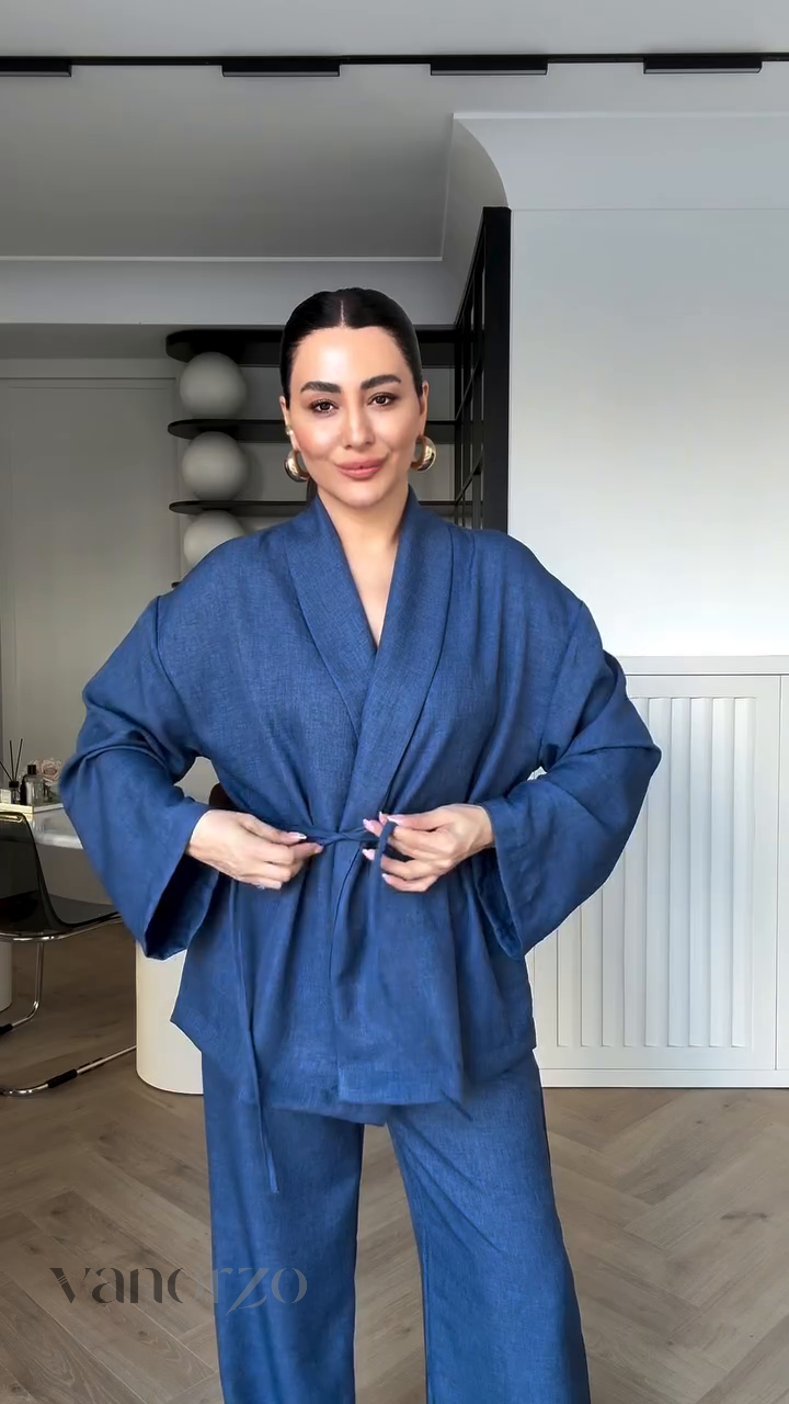 أنسومبل أنيق من اللينن | أناقة مريحة مع لوك مثالي | كيمونو + سروال واسع